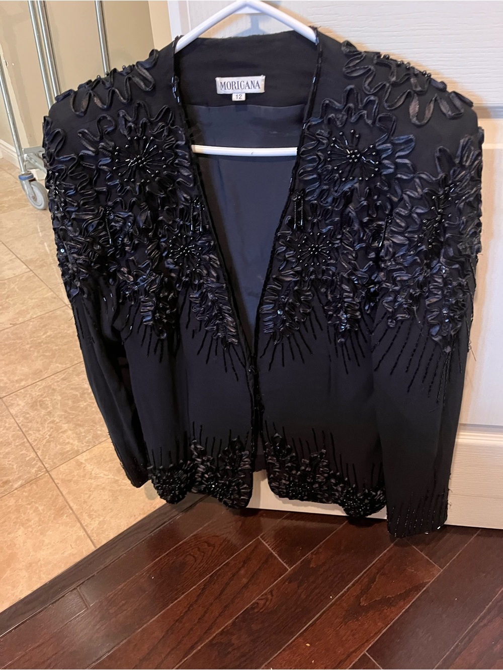 Black Beaded Evening Jacket - Size 12